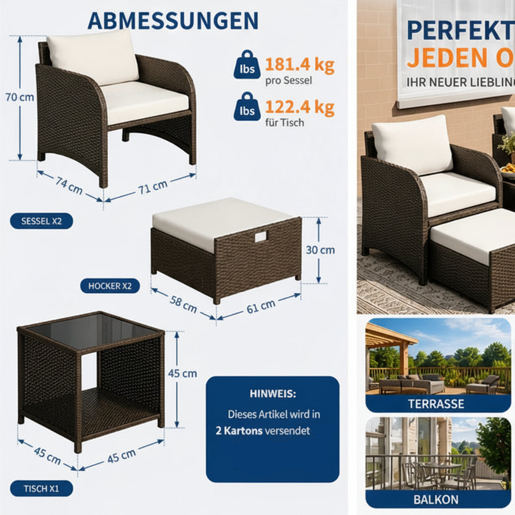 Premium 5-teiliges Rattan Lounge Set
