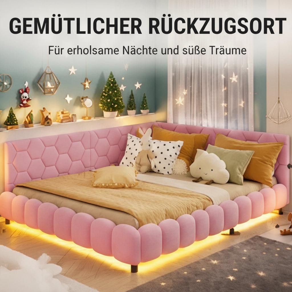 LED Polsterbett 140x200cm, inkl. USB Ladebuchse