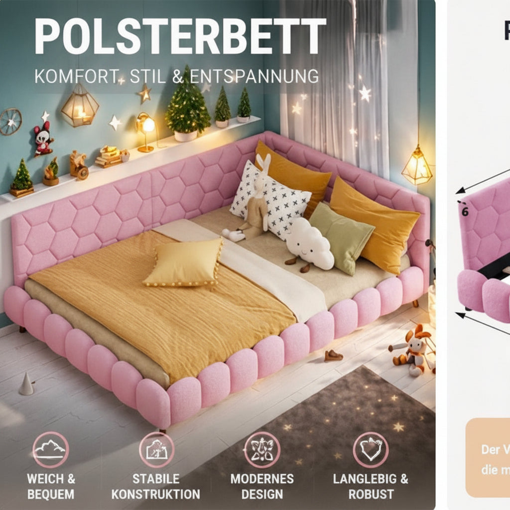 LED Polsterbett 140x200cm, inkl. USB Ladebuchse