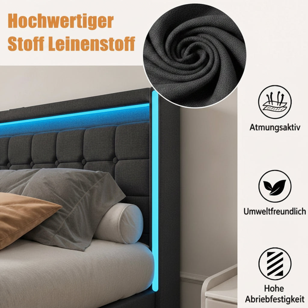 LED-Designbett 140x200