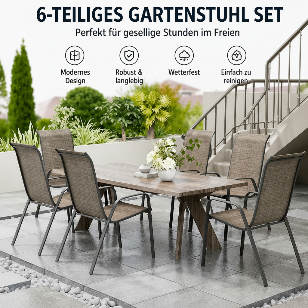6er Set Outdoor Stühle - Stapelbar & Wasserfest