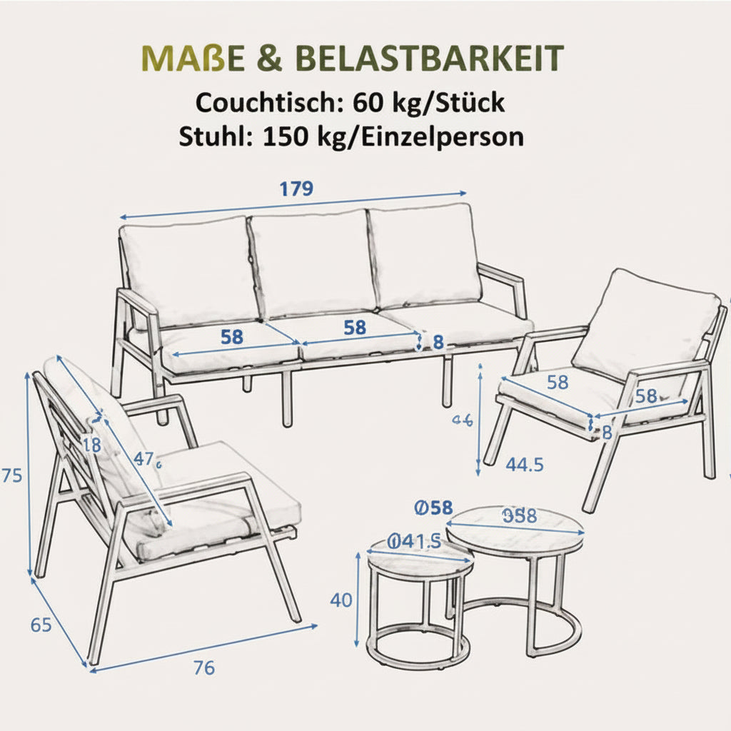 Verzinkter Stahl/Mamor Garten Lounge Set