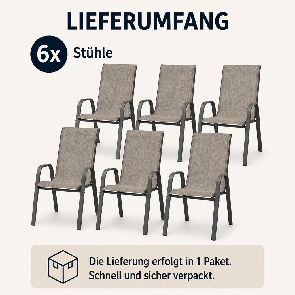 6er Set Outdoor Stühle - Stapelbar & Wasserfest