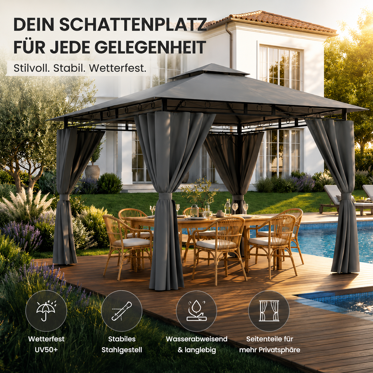 LED Garten Pavillon 3x3m