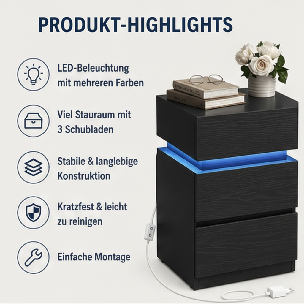 Nachttisch mit LED-Beleuchtung