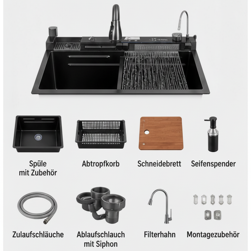 Premium Edelstahl-Wasserfall-Küchenspüle - Modernes Küchen Upgrade Set