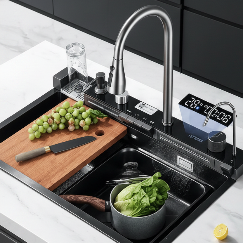 Premium Edelstahl-Wasserfall-Küchenspüle - Modernes Küchen Upgrade Set